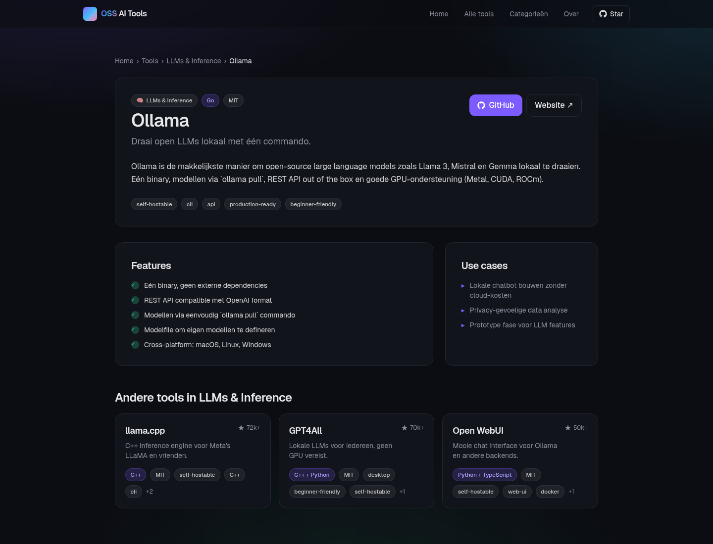 Tool detail page